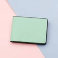 Slim mint green faux leather driver license holder wallet with detailed white stitching - Bean Green