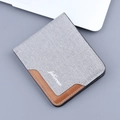 Men's tri-fold canvas and leather wallet in grey and brown with stitched detail - Tri-fold Canvas Style / Gray