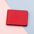 Porte-permis mince en cuir rouge avec 2 fentes pour cartes et surpiqûres blanches - Rouge