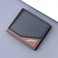 Men's minimalist bifold wallet in black and dark brown leather with horizontal card slots - Black