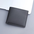 Minimalist black bifold wallet for men with premium lychee grain texture and stitching - Black