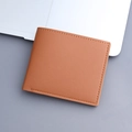 Brown bifold short wallet for men featuring minimalist lychee texture and stitching - Brown