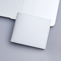 Minimalist bifold wallet in white litchi pattern faux leather with fine stitching - White