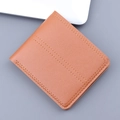 Klassische hellbraune kurze Herren-Brieftasche mit dekorativen orangen Ziernähten - 4019 Horizontaler Stil / Braun