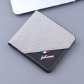Men's bifold canvas wallet in grey and black patchwork with decorative tricolor label - Gray