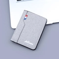Slim grey fabric wallet for men featuring a minimalist woven texture and tricolor tab - 729 Vertical Style (joli'zean) / Gray