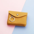 Minimalist yellow lychee pattern leather mini coin purse with silver keychain ring - Yellow