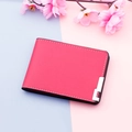 Fuchsia faux leather driver license holder with fine texture and white stitching details - Rose Red