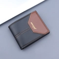 Cartera de hombre bifold en cuero negro y marrón con costuras de contraste - Negro