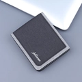 Men's short canvas bi-fold wallet in dark grey with Jolizeon brand logo and light grey trim - Horizontal / Black