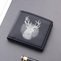 Slim black bi-fold wallet for men featuring a minimalist white stag head design - 306 Series / Silver Stag Head
