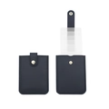 Slim navy leather multi-slot card holder with gold button closure and pull-out sleeve - Black