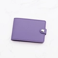 Slim purple litchi grain leather card holder for women with metal snap button - Purple