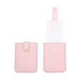Pink leather card holder with gold snap button and multi-slot clear internal sleeves - Pink