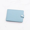 Slim baby blue pebble leather card holder with secure silver snap button closure - Blue