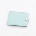 Slim light blue pebbled leather card holder with secure silver snap button closure - Ice Blue