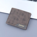 Men's dark brown cross-texture short wallet with diagonal stitch and gold logo - Dark Coffee