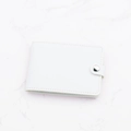 Slim white faux leather card holder for women with silver snap button closure - White