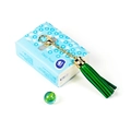 Green leather tassel keychain with golden metal lobster clasp and zinc alloy chain - Ls01 / Green