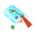 Orange genuine leather tassel keychain with gold zinc alloy ring and lobster clasp - Ls01 / Orange