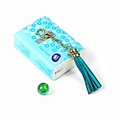 Faux leather tassel keychain in teal green with glitter finish and gold lobster clasp - Ls01 / Lake Blue