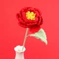 Handmade crochet red peony flower in a white ceramic vase for home decoration - Large Peony Branch / Red