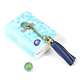 Dark blue leather tassel keychain with a golden zinc alloy lobster clasp and metal cap - Ls01 / Sapphire Blue
