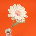 Handmade crochet daisy flower in white and pink petals in a ceramic vase for home decor - With Vase / White