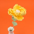 Handmade crochet yellow peony flower in a white vase with two green leaves - Yellow - Oil Painting Peony (2 Leaves)