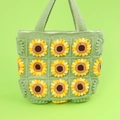 Handmade crochet green shoulder bag with yellow sunflower patterns for women - Green Sunflower