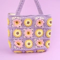 Handmade crochet sunflower shoulder bag in purple with 3D floral knitting patterns - Purple Floral