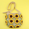 Borsa a tracolla a girasole fatta a mano all'uncinetto con cinturini in cotone - Piccola Borsa a Tracolla a Girasole
