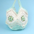 Borsa a mano fatta a mano all'uncinetto con margherite verde menta e bianco per donna - Blu - Nuova Borsa Cesto Margherita