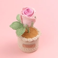 Handmade crochet pink rose potted plant for home decoration with leather handmade label - Gradient Pink