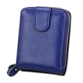 Portacarte RFID in vera pelle blu scuro con trama a grana e chiusura a cerniera - Blu (KB10)