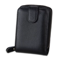 Men's RFID genuine leather wallet in black lychee grain with a golden zipper closure - Black (KB10)