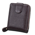 Dark brown pebbled leather wallet with zipper closure and snap strap detail - Coffee (KB10)