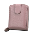 Dusty rose leather card wallet with pebbled texture, zipper pouch and snap fastener - Bean Pink (KB10)