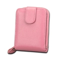 Pink lychee texture leather RFID card holder with secure metal zipper and snap closure - Pink (KB10)