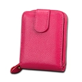 Rose red leather RFID wallet with pebbled texture, snap closure and metal zipper side pocket - Rose Red (KB10)