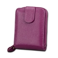 Purple pebble grain leather card holder with secure zipper and snap buckle closure - Purple (KB10)