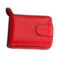 Red lychee grain leather RFID card holder wallet with secure zipper and snap closure - RFID Big Red (KB10)