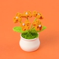 Handmade crochet orange flowers with pearls in a white ceramic pot desktop ornament - Orange Forget-Me-Not (5 Pearl Heads) Potted Plant