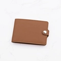 Slim dark brown pebble leather card holder for women with silver snap button closure - Brown