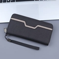 Cartera larga de lona negra con patrones de ondas beige y correa de mano para hombre - Negro