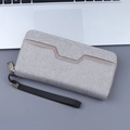 Cartera larga de lona gris para hombre con diseño de rejilla y correa de muñeca - Gris