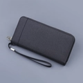 Cartera larga de lona gris oscuro para hombre con cremallera y correa de muñeca - Negro