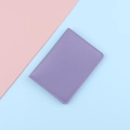 Slim purple PU leather card holder with white stitching on pink and blue background - Purple