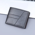 Men's black short tri-fold wallet with natural leather texture and zip compartment - Horizontal Style 132 / Black
