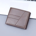 Men's tri-fold short wallet in dark brown faux leather with geometric stitching details - Horizontal Style 132 / Dark Coffee